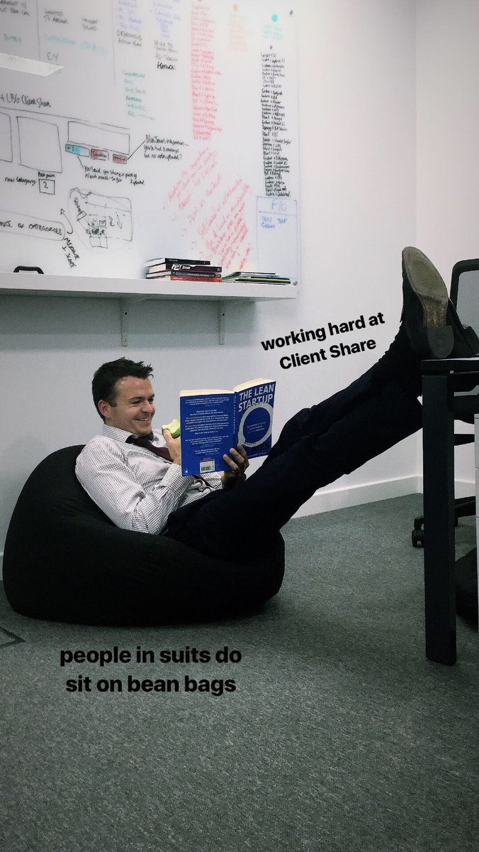 myclientshare's tweet photo. People in suits sit in bean bags too! Happy Monday from everyone here at Client Share! #clientshare #monday #team #beanbag https://t.co/hqp9COde56