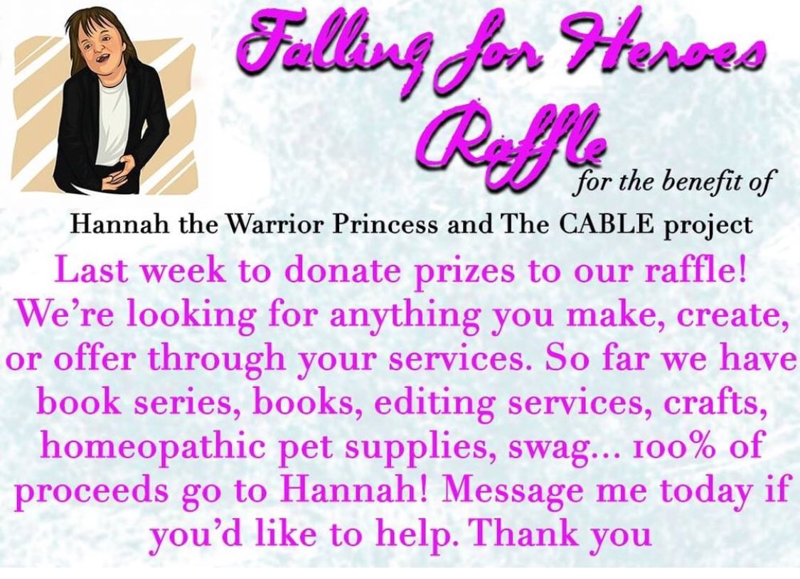 erynalicia's tweet image. One week to go! Please message me if you have a prize donation to offer. And if you don&apos;t but know someone who would - Share - pass this along - the more the helpful in this situation. Thank you! #raffle #hannahthewarriorprincess #cableproject #drogheda #ireland