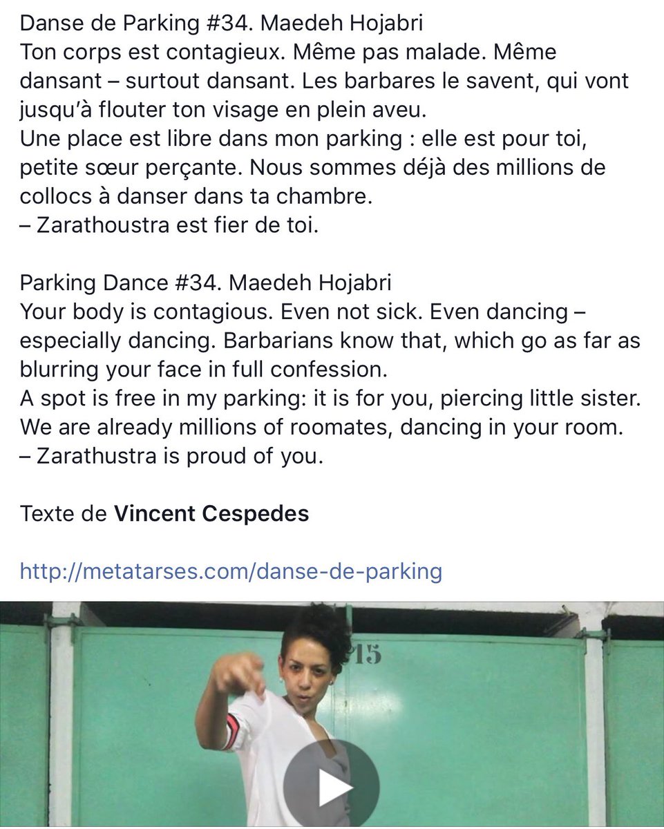 VincentCespedes's tweet photo. #DanseDeParking #34. #Maedeh
Une place est libre dans mon parking : elle est pour toi, petite sœur perçante. Nous sommes déjà des millions de collocs à danser dans ta chambre.
– Zarathoustra est fier de toi.
👉 https://t.co/N4dhxuInuh https://t.co/Cj67YqSj0o
