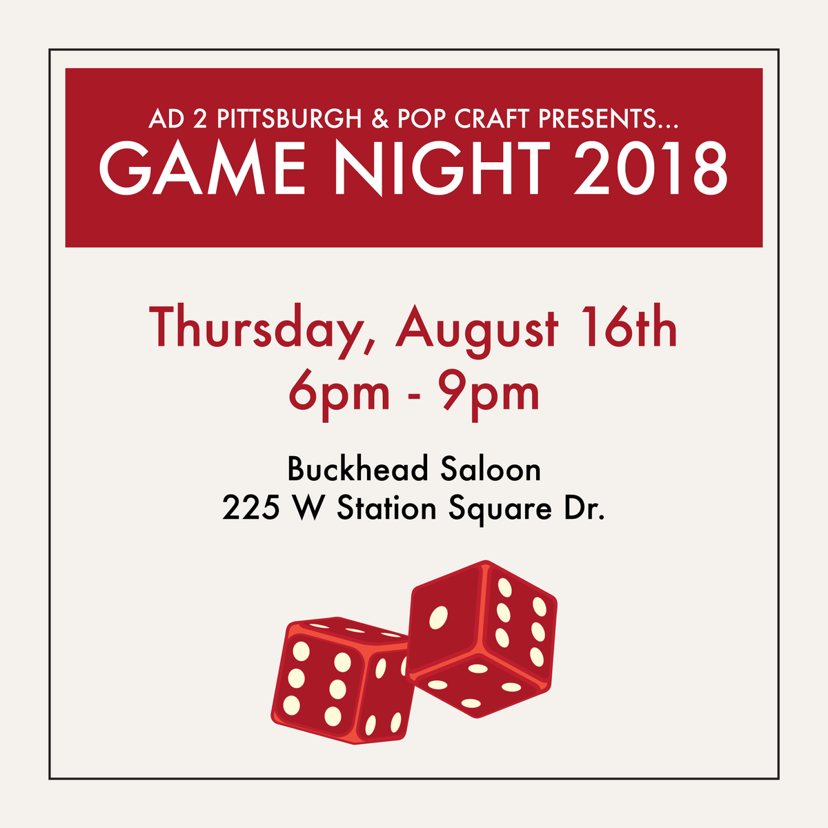 Ad2Pittsburgh's tweet photo. We are just 1 month away from our 2018 Game Night. Don’t forget to register to save yourself $5 & receive a FREE drink ticket! #Ad2 #AdFed #AAF #GameNight2018 #FREE @BuckheadPitts @PghAdFed @PopCraftArt Register at https://t.co/4DOEEUq5vj https://t.co/IkFskPSJ5p