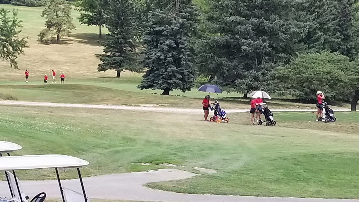 Tour Stop #1 <a href="/Elmiragolfclub/">Elmira Golf Club</a>.
Players putting out on 7 while others teeing off.