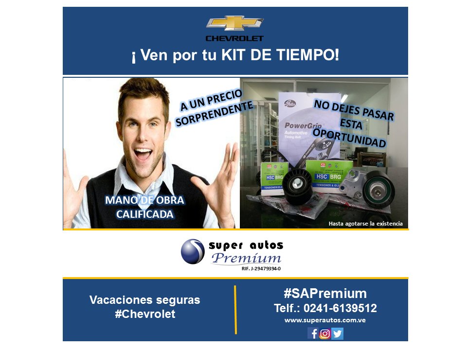 SAPremium's tweet photo. Y seguimos con nuestra promoción en estas vacaciones para que viajes seguro reemplazando tu KIT DE TIEMPO PARA AVEO a un precio sorprendente. Hasta agotarse la existencia. LLAMA AL 02416139512 EN HORARIO DE LUNES A VIERNES DE 7:30 AM a 12:00 M Y DE 1:00 PM a 4:30 PM #SAPremium https://t.co/d4VJ5hE4qb