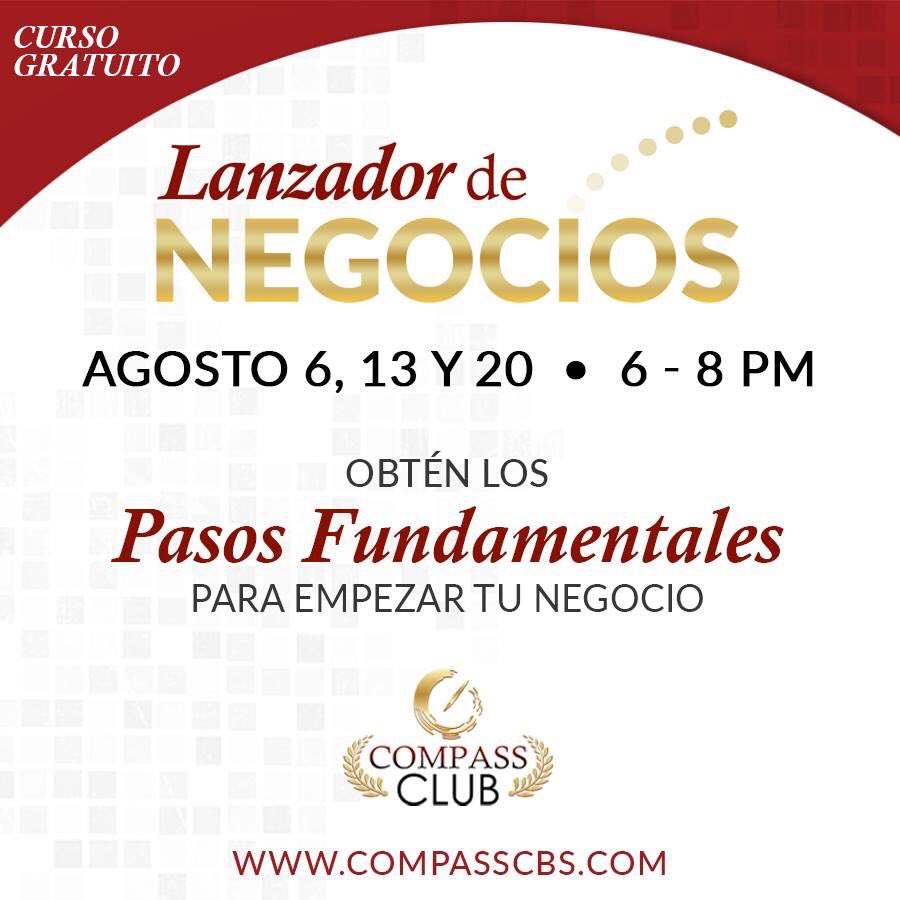 CompassCBS's tweet image. ¡Comienza tu propio #negocio o si ya tienes uno, llévalo al siguiente nivel con nuestro programa #LanzadordeNegocios! Es completamente GRATIS, y las clases son en español. Reserva tu lugar en bit.ly/2KkpJ6j hoy mismo. #CompassCBS #CursoGratis #Empresarios