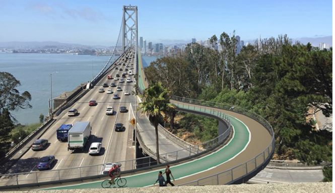 VisionZeroSF's tweet photo. San Francisco, Treasure Island, and Oakland will soon be reachable on foot AND by bike! 🏃🚴🎉 @MTCBATA will be presenting the design on July 23 from 6-8 pm @ the Bay Area Metro Center! 🌉 💙 #SafeStreets #SafeBridges 💙 💙 @sfbike https://t.co/KL9Jud14Bx https://t.co/XLnBXHPaEE https://t.co/Knj93JclQR