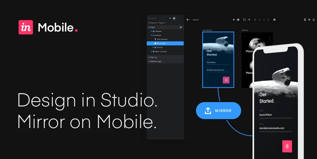 InVisionApp's tweet photo. Introducing Studio Mirroring in the new #InVisionMobile app for iOS. Share and user test your Studio designs on mobile—gestures, animations, and all https://t.co/IGwC8bMTz4 https://t.co/9nlyYm37xu