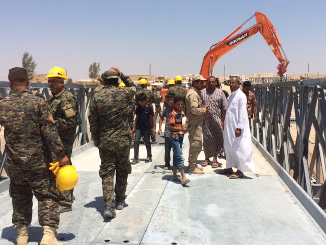 CSOJTF_Central's tweet photo. @SOJTFOIR trained the 1st class of the #SDF Engineer Support Unit. For their final exercise, students built a bridge near Jurnia, #Syria. They can now build and maintain bridges on their own, facilitating travel for the community and promoting commerce. #AfterDeash @SDF_MOACC https://t.co/CF9mrH8dcx