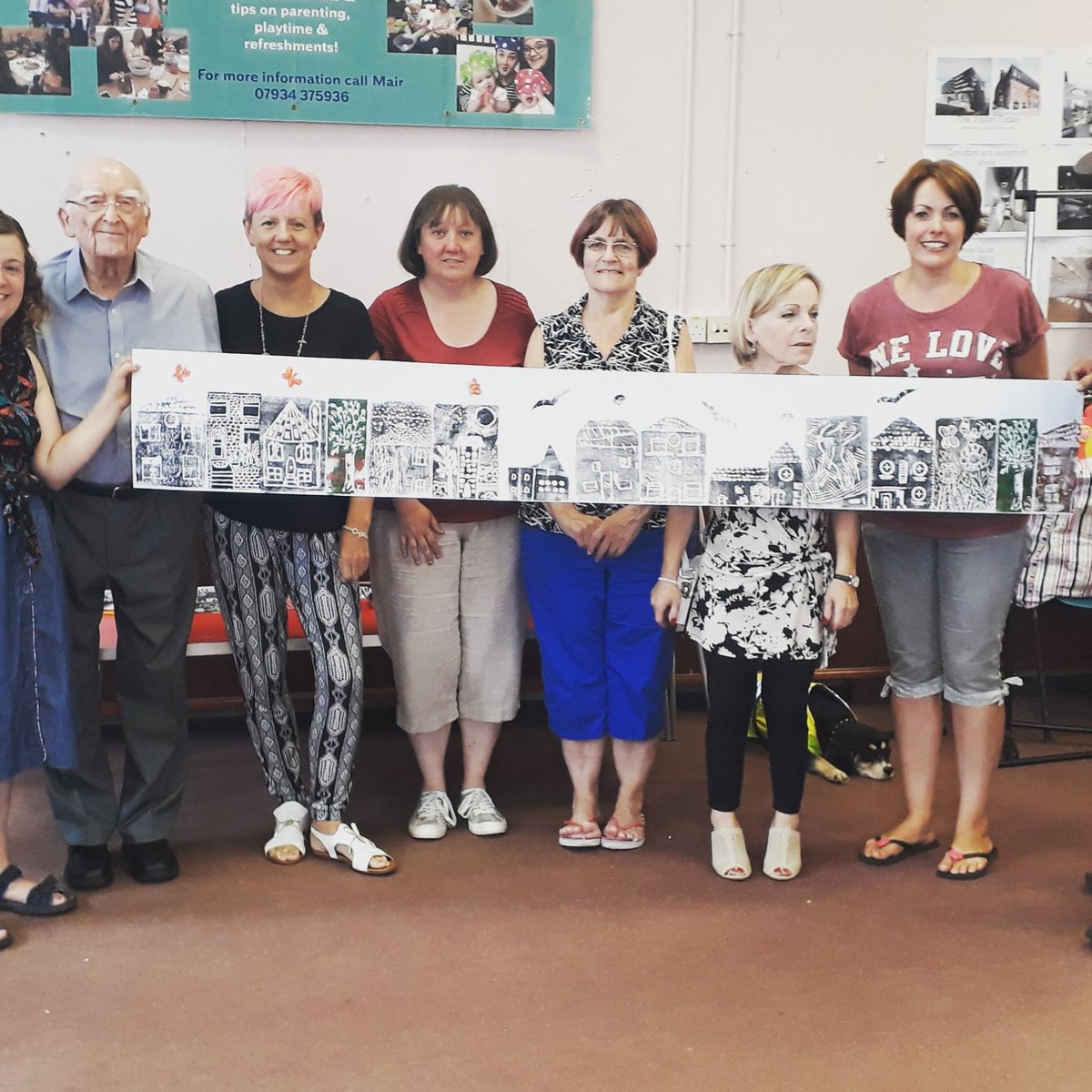 At our last Crafty Cuppas we had a go of Polystyrene plate printing <a href="/ArtisCommunity/">Artis Community Cymuned</a>. As well as individual prints we also made one large collaborative piece, our Crafty Cuppa street! #communityartist #freelance #artworkshops #printmaking #collaborativeart