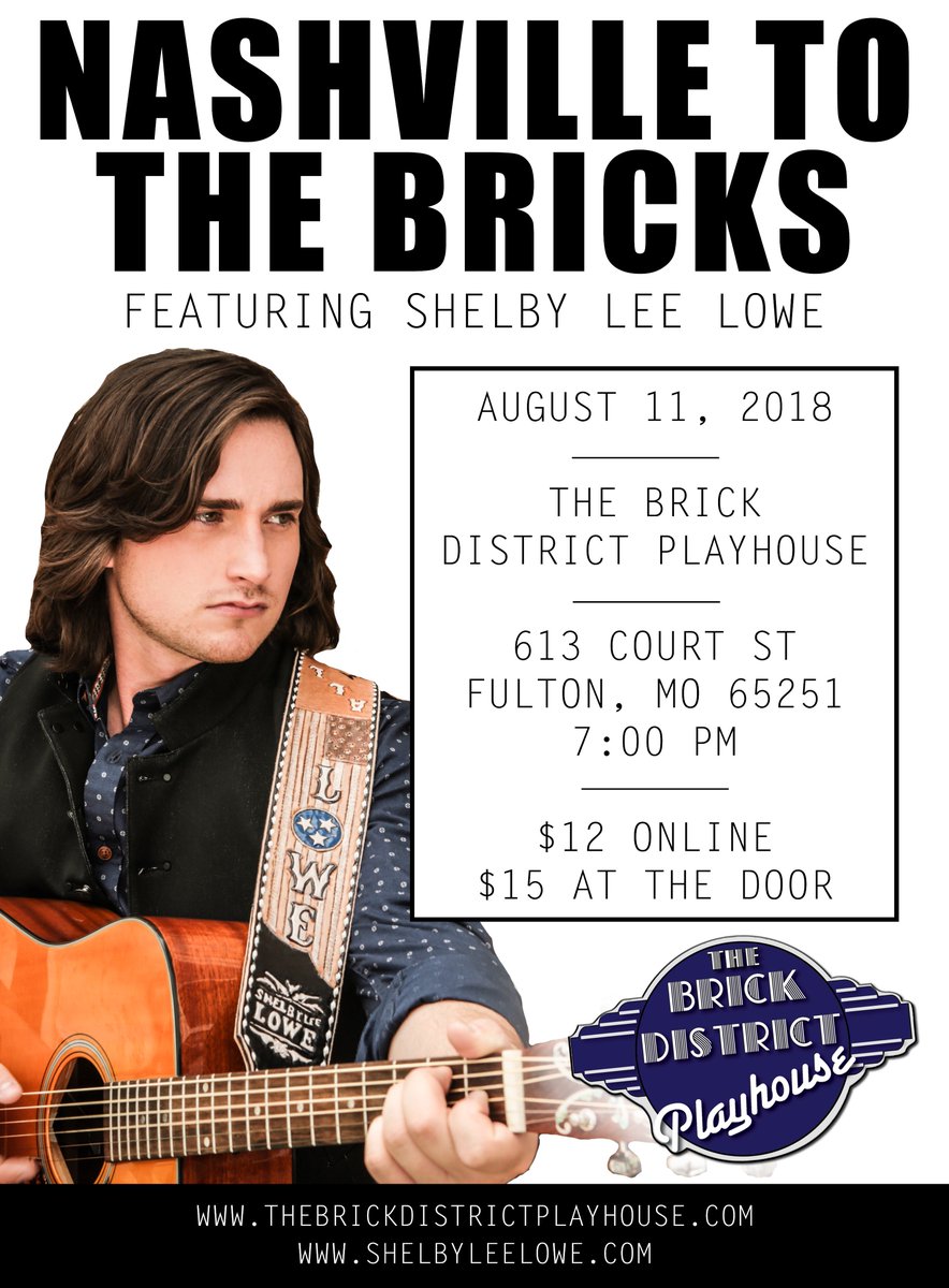 ShelbyLeeLowe's tweet photo. I'll be bringing "Nashville To The Bricks" on August 11th when I play the Brick District Playhouse! Get your tickets at https://t.co/t1xkFviNed #LoweRiders #CountryMusic #MondayMotivation https://t.co/D3TsukNP3T