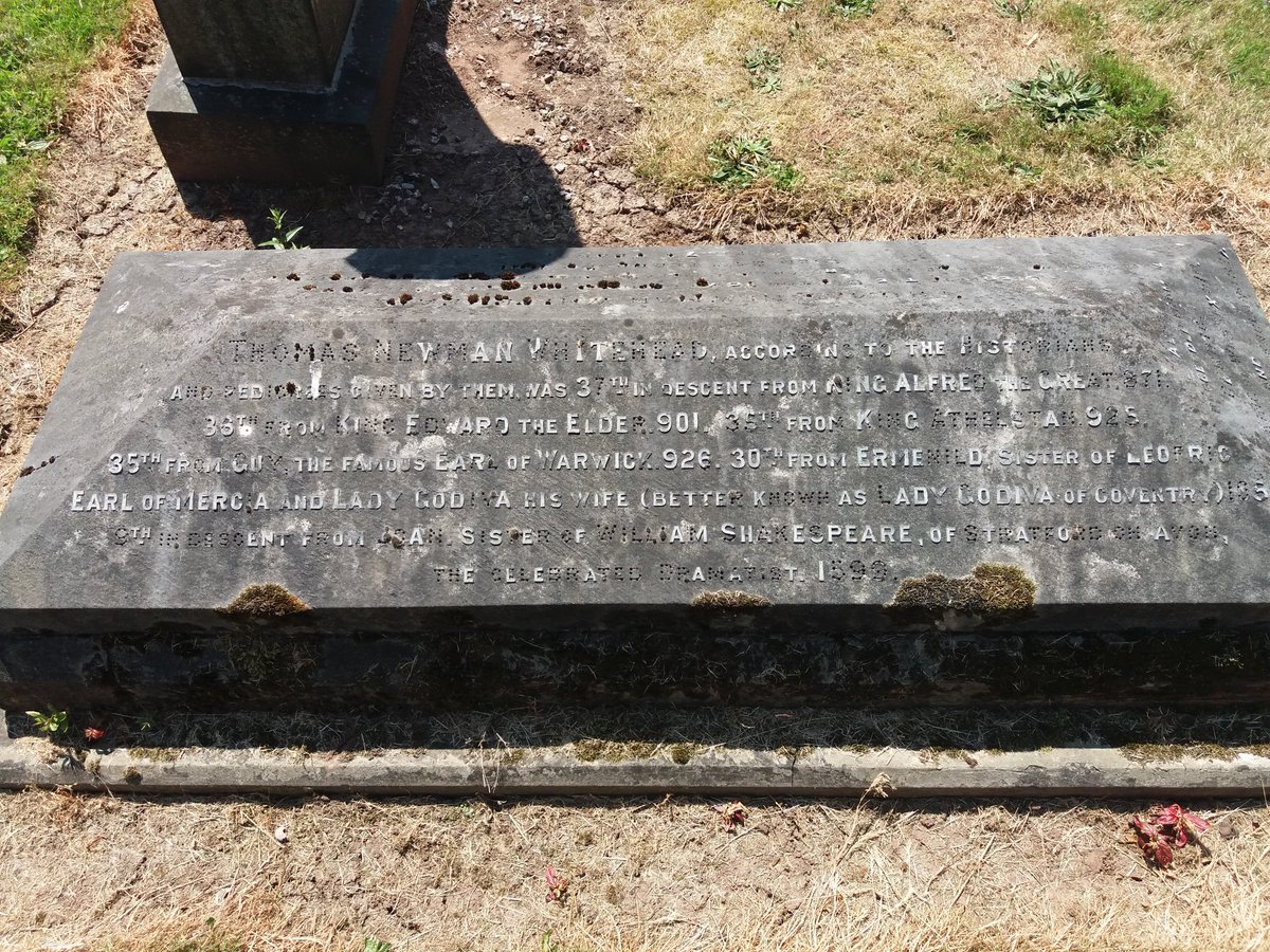 Baddileyram's tweet photo. #familyhistory claim of the day Spotted on a headstone at stapenhill cemetery #BurtonUponTrent Thomas Newman Whitehead descended from #Alfredthegreat #EdwardtheElder #kingAthelstan #ladyGodiva #ShakespeareSister #kingEgbert #cedricKingofWessex what a list ! @findmypast @Ancestry https://t.co/4l4hL9AAtR