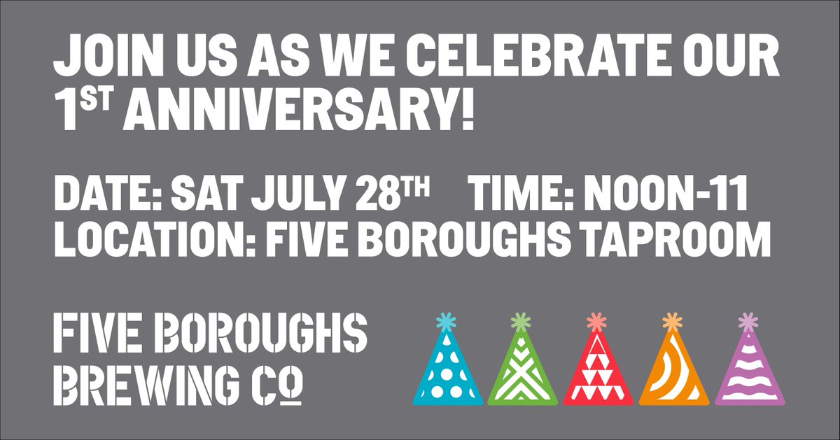 fiveboroughs's tweet photo. We opened our doors almost one year ago! To celebrate, we're throwing a block party themed bash complete with cotton candy, snow cones &amp; more! We even made a special beer, a Double Dry Hopped DIPA called Make Good Decisions. Come celebrate with us! https://t.co/xNUfphEeWv https://t.co/erAKk0cwbj