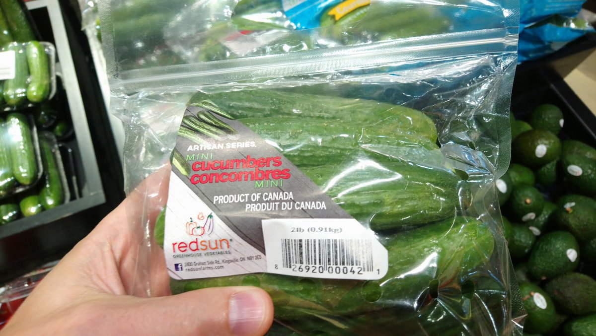 ianmackenzi's tweet photo. There must be a better way than packaging cucumbers in non recyclable plastic. I just refused to buy any of these for that reason. @Metro_Grocery @ShopRedSun @PureFlavor https://t.co/THopeKNDfn