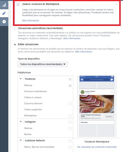 AvisaFbAds's tweet photo. NOVEDAD #FACEBOOKADS Anuncios en la ubicación MARKETPLACE!  Aún no disponible en todos los países y no está como ubicación independiente, pero seleccionando la sección de noticias pueden tener impresiones en Marketplace. Si las tuviera, podríamos verlo en segmentos! #AvisaFbAds https://t.co/wj1SEj9vVv