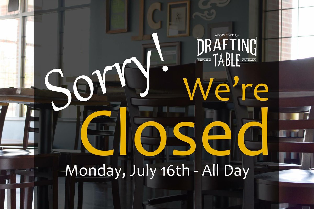 We will be closed today, Monday, 7/16, for a staff outing and will reopen tomorrow for normal business hours. Sorry for the inconvenience!