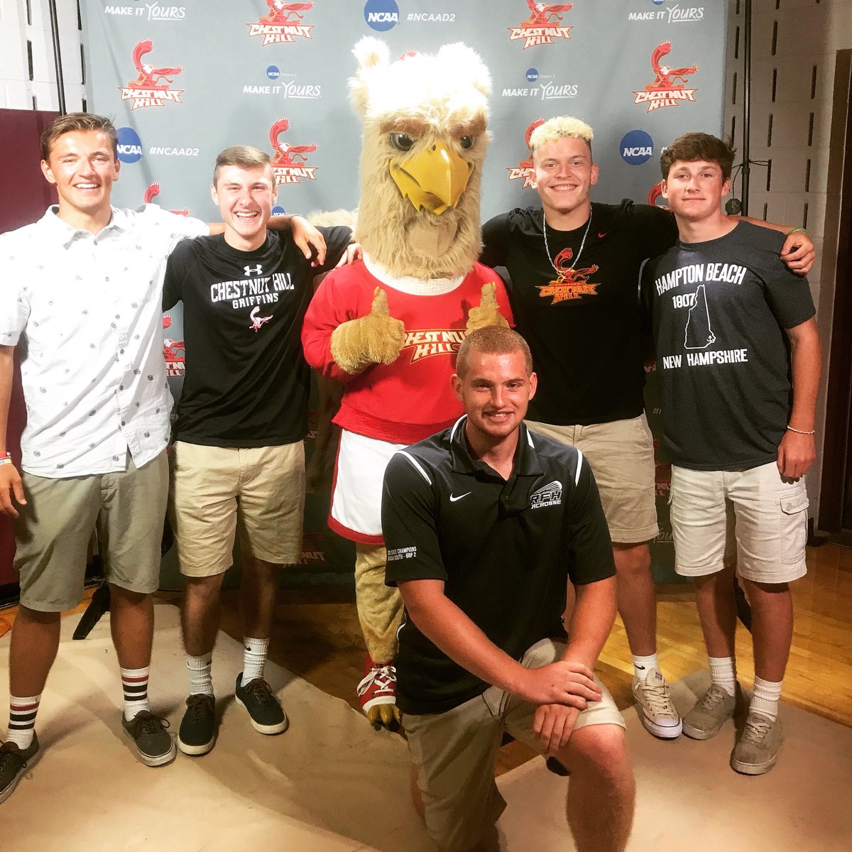 GoGriffsLax's tweet photo. Missing a few faces, but this crew of #newgriffins18 was on campus for Griffin Day! @CHCAthletics @ChestnutHill #biggriff #classof2022 https://t.co/jTuaiE1sfB