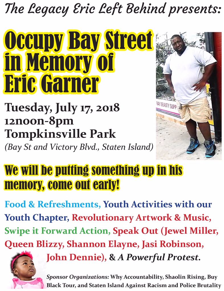BAJItweet's tweet photo. Tomorrow! Join #BajiNYC in supporting the Staten Island community at #OccupyBayStreet for the memory of #EricGarner who was murdered by the #NYPD four years ago! #BlackLivesMatter #EndBrokenWindows https://t.co/tEfXaGDAxK