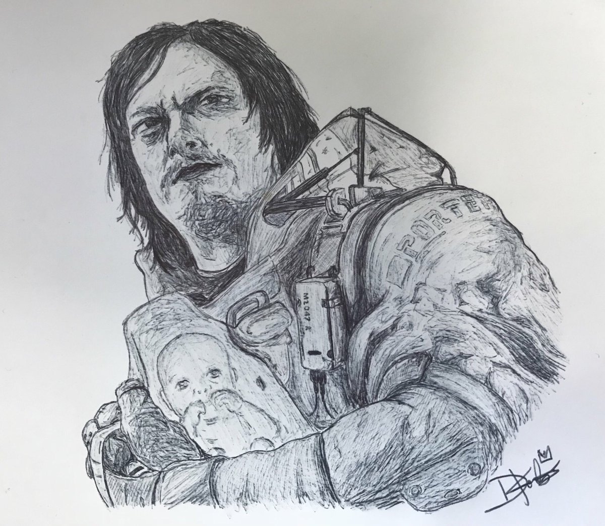 DKDoodIe's tweet photo. #DeathStranding Biro pen drawing ✍🏻 

#DKdoodle @Kojima_Hideo @HIDEO_KOJIMA_EN @wwwbigbaldhead @KojiPro2015_EN #HideoKojima #NormanReedus https://t.co/aTBSNz4vgh