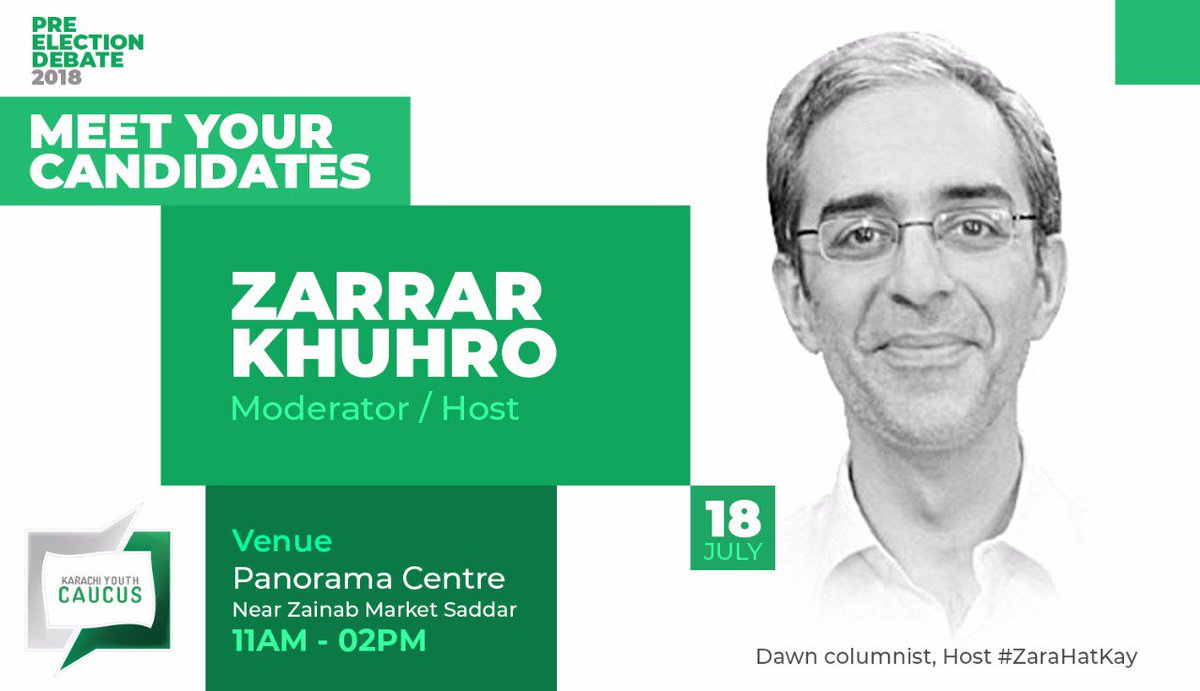 MHunainAmeen's tweet photo. Unheard, passive, disregarded! We've always felt this way. Let's break the ice &amp; make our voices heard with Karachi Youth Caucus town-hall, featuring the best Broadcast journalist in town Mr. @ZarrarKhuhro 

#KarachiYouthCaucus
#VoteKiValue
#NA_247
#GeneralElection2018 https://t.co/ZdA9RgoxXU