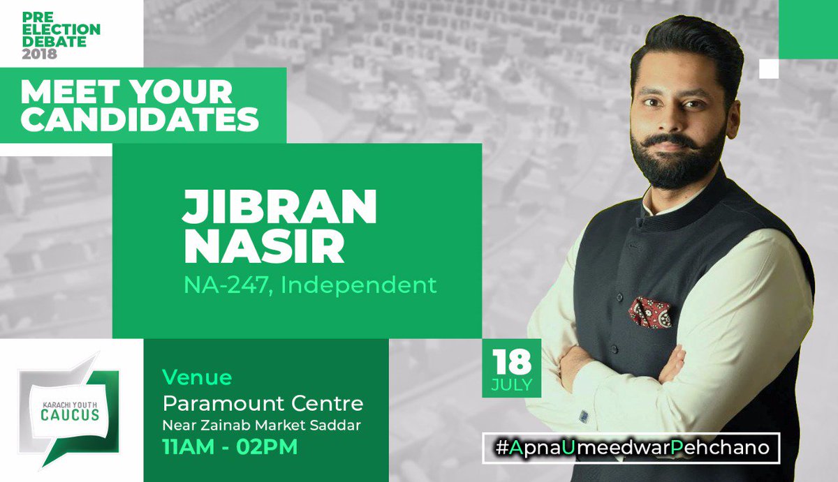 MHunainAmeen's tweet photo. They claim they can build us roads;
Reform our institutions;
Ensure us provision of potable water.
But how they plan to deliver it?
Let's hear it from them in first ever town-hall ft. renowned electoral candidates
#KarachiYouthCaucus
#VoteKiValue
#NA_247
#GeneralElection2018 https://t.co/5CJoYfbWKa