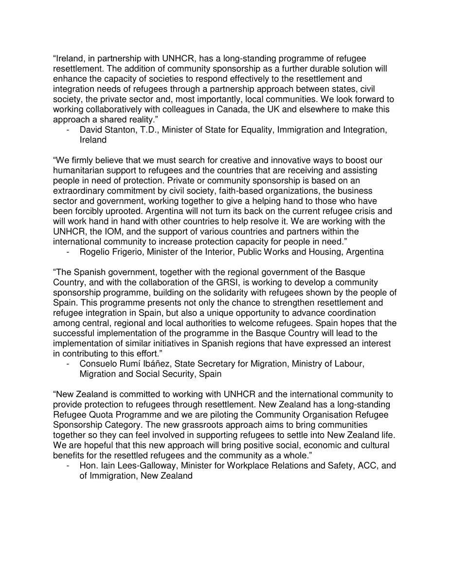 Pathways_Intl's tweet photo. Joint statement from Ministers in #Canada, #UK, #Ireland, #Spain, #Argentina + #NewZealand supporting #RefugeeSponsorship. Incredible leadership ahead of #UNGA2018 in partnership with #GRSI @Refugees @CitImmCanada @uottawa @Frank_Giustra @gmaniatis @bondjk https://t.co/HTrWwKofgK https://t.co/0bUEOFZL4w