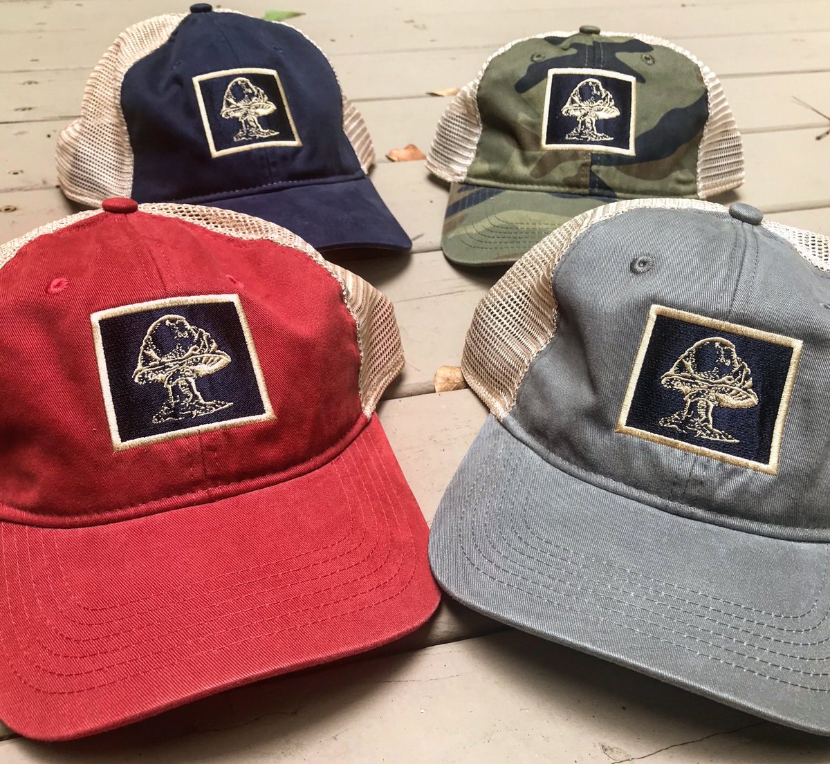 driftermerch's tweet photo. We’ve been wanting to stitch out this mushroom 🍄 design for awhile now. Grab yours now at https://t.co/eK4Xhod2zc #theroadgoesonforever #allmanbrothers #customtrucker https://t.co/SZs1KuBnwV