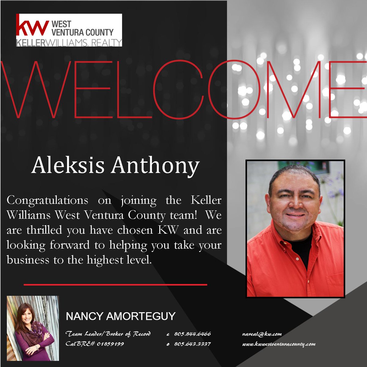 Aleksis Anthony has joined the KW West Ventura family and we are thrilled he has chosen us as his brokerage. We look forward to working with him to build a successful business. Welcome aboard Aleksis Anthony!