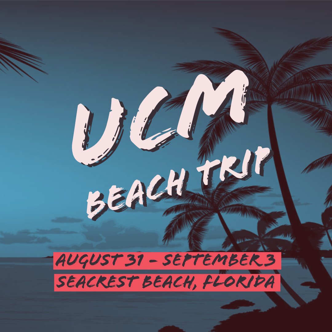 UCMission's tweet image. UCM's 3rd annual Beach Trip is coming up August 31-September 3. Only $50!

Sign-up before August 25th and you get the t-shirt for free. Register here: uc-mission.com
