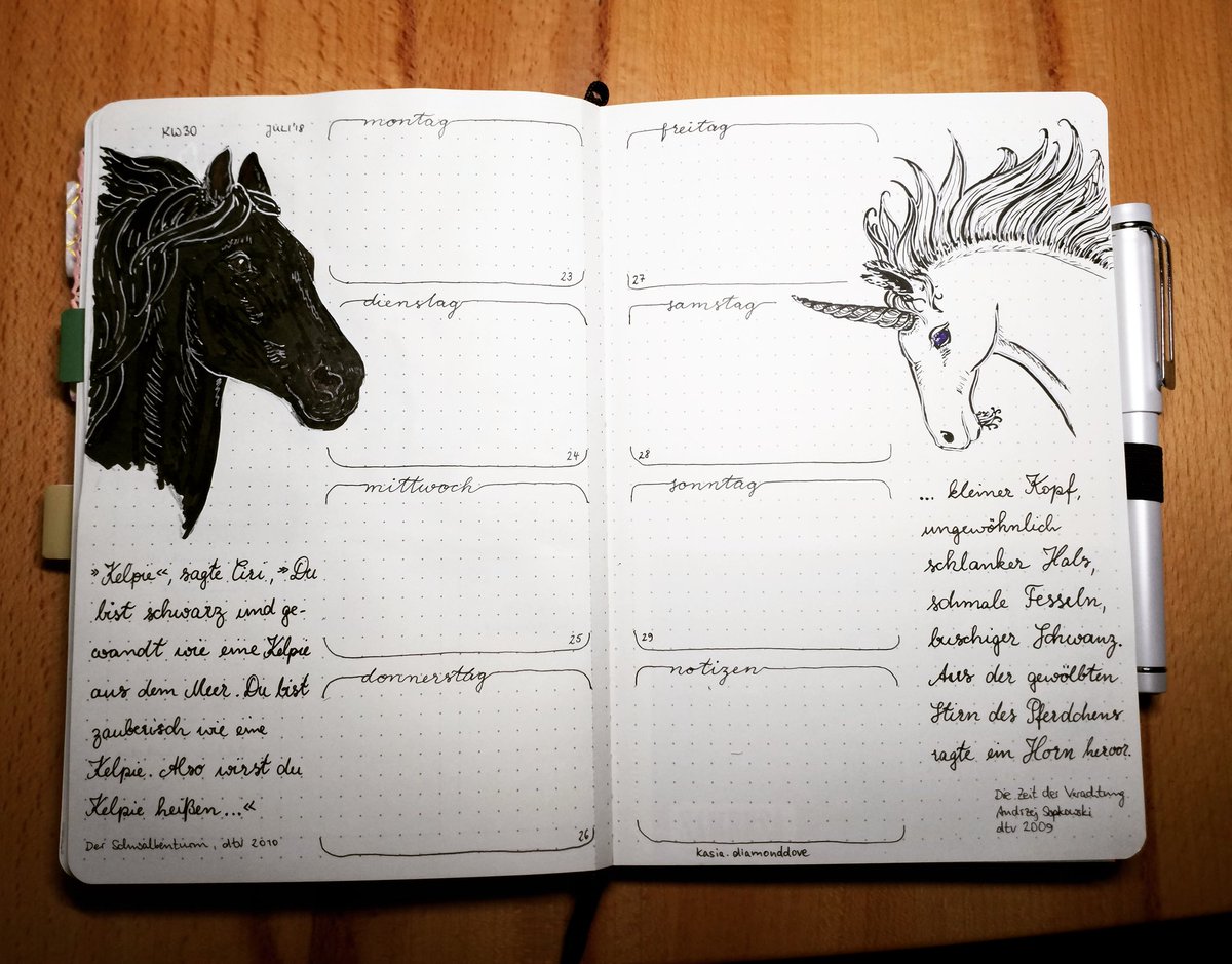 KDiamondDove's tweet photo. Kelpie and Ihuarraquax, two of Ciri's faithful fellows in w30 of my #themeCiri #witcherstyle bujo in july 2018.
#Sapkowski #GeraltSaga #thewitcher #teamCiri #horse #unicorn
#bulletjournal #bulletjournalgermany
https://t.co/fMghhIhpBw https://t.co/MMbYyxhwbb