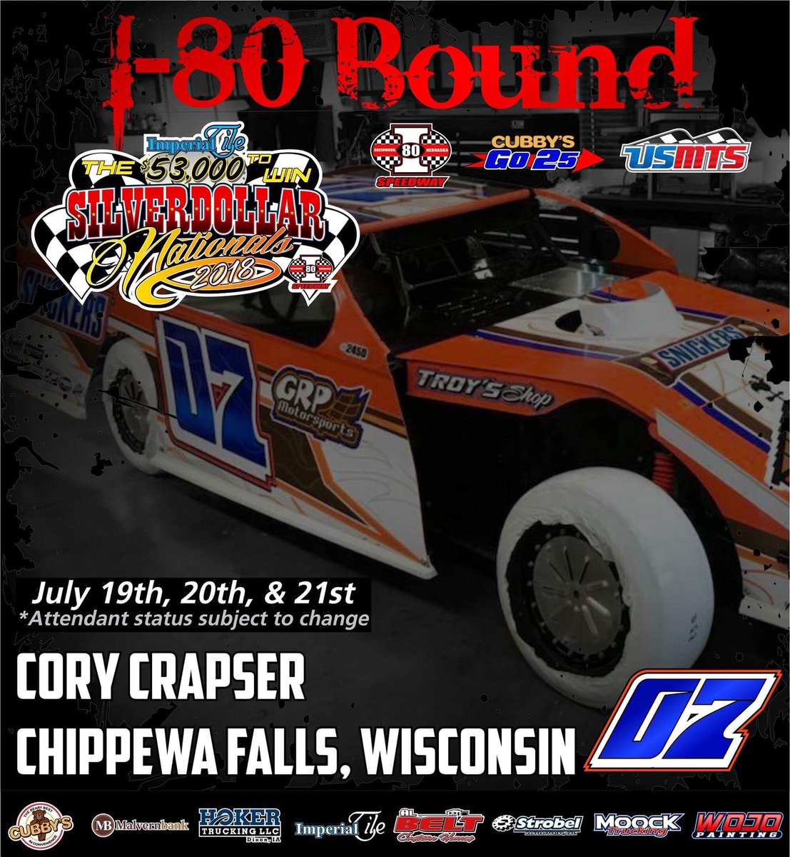 I80Speedway's tweet photo. @CrapserRacing07 is I-80 Bound in his Snickers #07. Join him this Thursday, Friday, and Saturday July 19-21 for the Silver Dollar Nationals at I-80 Speedway! For tickets visit https://t.co/5Abh5cR87i https://t.co/5n5PRveggT