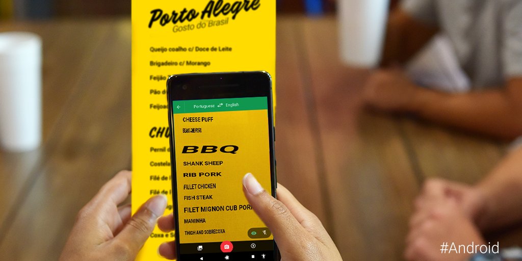 Android's tweet photo. Navigate Brazilian food culture like a pro. Google Translate uses machine learning so you can understand what you’re ordering for over 100+ languages. https://t.co/h8DzmnxYfN