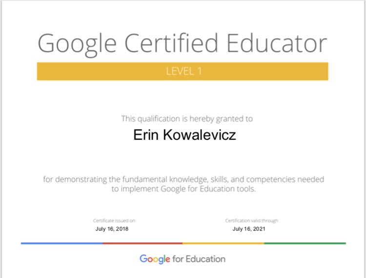 MrsKowalevicz's tweet image. Thrilled to announce I&apos;m a freshly-minted Level 1 Google Certified Educator! Next up... Level 2! @GoogleForEdu #GoogleCE @RandolphStars @APSVirginia #LifelongLearner #GoogleEducator #ranIBstars #GoogleCertified #WhatTeachersDoInSummer #APSSummer #APSisAwesome
