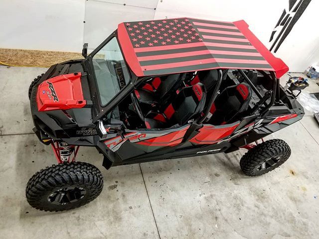 Satin Black flag on Gloss Red powder coated roof finished on this new RZR! Call or Message us today to get yours customized... ift.tt/2JqWUQo
