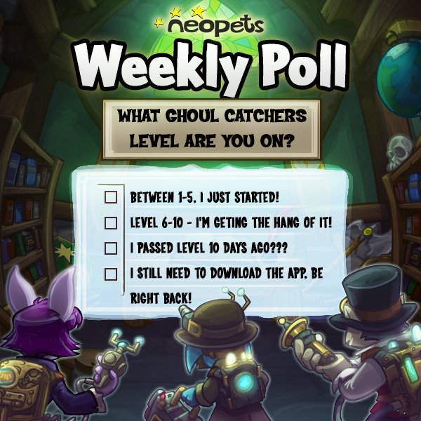 Neopets's tweet photo. We’re still trying to reach the levels in Faerieland, but how about you? What level are you on? Cast your vote in this week’s poll! #Neopets #NeopetsApp #GhoulCatchers #iOSGames #AndroidGames #FreeGames #WhoYouGonnaCall
https://t.co/maW9bXUxiC https://t.co/J4dNzXDu1x