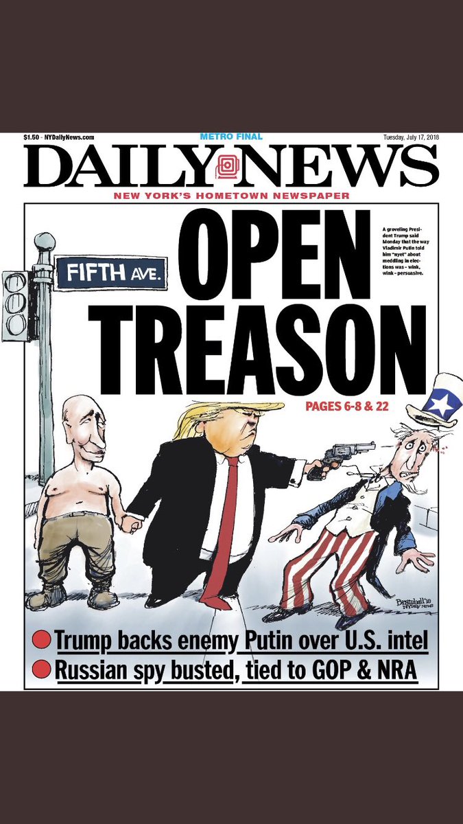 Perhaps the toughest front page yet from the New York Daily News #HelsinkiSummit