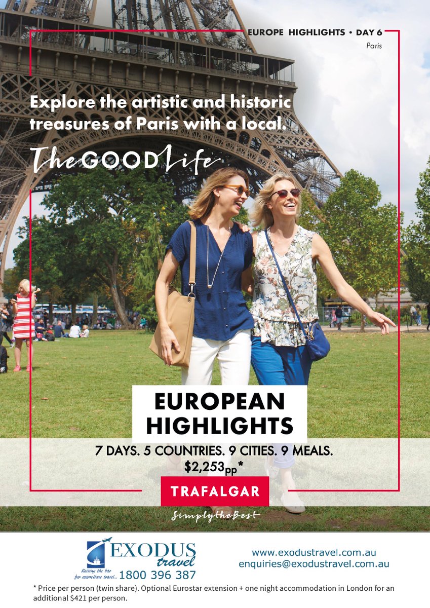 TravelExodus's tweet photo. Travel 7 days 5 countries $2253 per person. save up to $397pp. Book now with a deposit and pay remaining by 15 Jan 2019. T&amp;Cs apply @TrafalgarTalk https://t.co/wals4kBf9g
