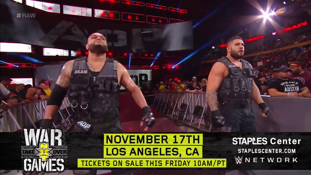 WWE's tweet photo. #WarGames was their peace. 

Now, #AOP is more than ready to bring the PAIN to #TitusWorldwide on #RAW! @Akam_WWE @Rezar_WWE https://t.co/0gPT9oiohl