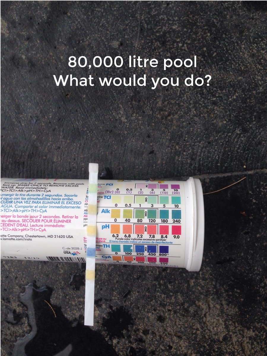 On our recent vacation to Bali I tested the pool water with some Instatest 6in1 test strips on this "hand-chlorinated" pool. What pool chemicals would you add to make this safe and comfortable for your family?
