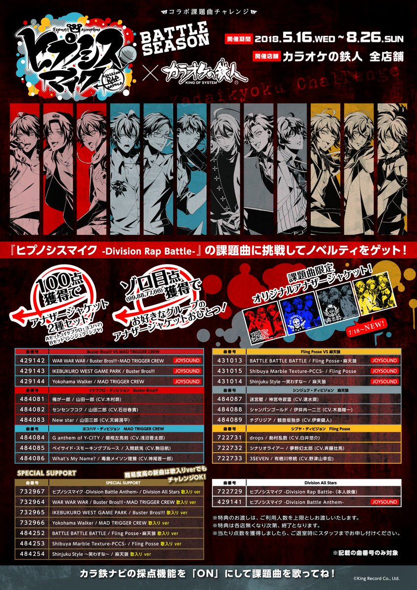 カラ鉄公式アニメゲーム情報 Ar Twitter ヒプノシスマイク Division Rap Battle Fling Posse Vs 麻天狼 に収録の3曲が7 18より歌入り原盤配信決定 さらに ヒプノシスマイク Division Battle Anthem 歌入り もpv付きにリニューアル 課題曲チャレンジに