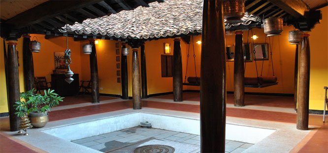 In Japan, China, Sri Lanka, India etc. it was also a common way to control rainwater and create an attractive, cool, indoor courtyard at the same time. It could also be used for gardening, fish ponds, household chores etc.
