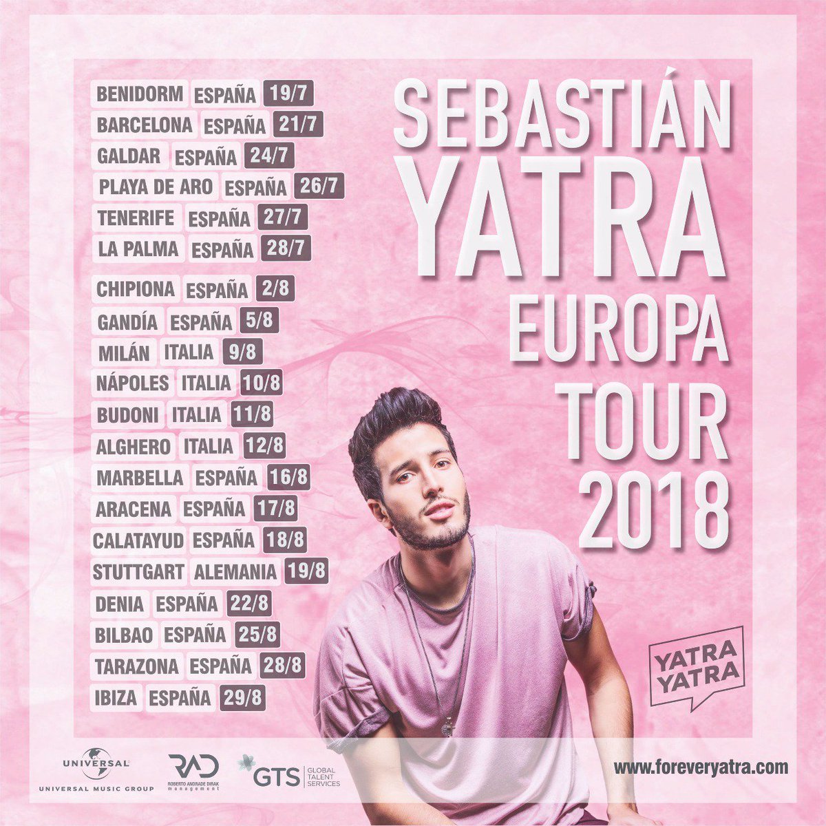 ValentinaCarda5's tweet photo. Llega el #EuropaTour de @SebastianYatra!! Éstas son las fechas oficiales! 👏🏼 
@andradedirak @GomiTwiin @VanneTwiin @Foreveryatraoficial https://t.co/lCLaIGe3EN