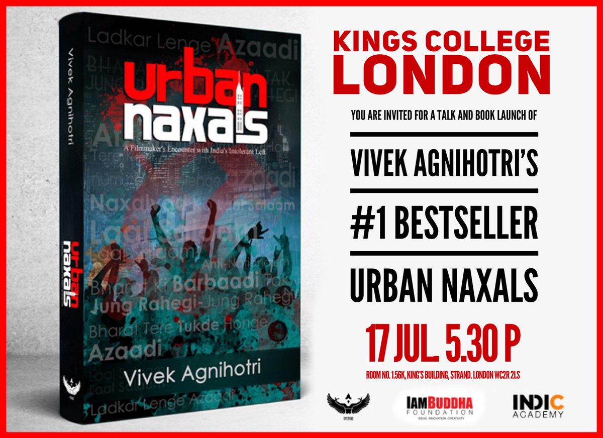 After an extremely succesful #USBookTour author @vivekagnihotri of #Bestseller #UrbanNaxals now reaches UK for the #UKBookTour Please join us in raising awareness about India’s biggest internal security threat.