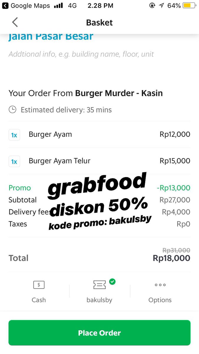 diskon 50 persen All item pesan via GRABFOOD