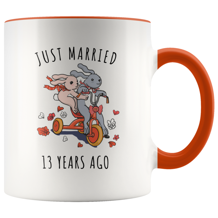 Mopc007's tweet photo. Buy here: https://t.co/tUvkJyEwfG - Just Married 13 Years Ago - 13th Wedding Anniversary Gift Accent Mug https://t.co/BG7zI0hNOm