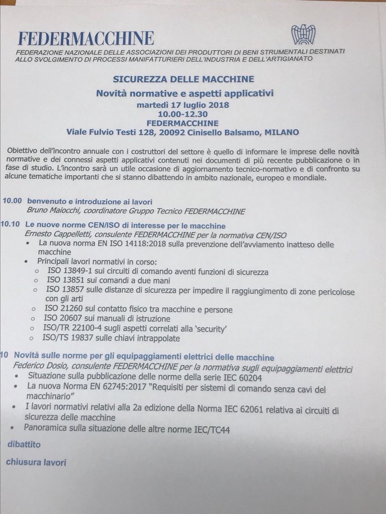 federmacchine's tweet photo. Grande successo per l’annuale appuntamento con il convegno #SICUREZZA SULLE #MACCHINE. 

Ora dalla sede #FEDERMACCHINE https://t.co/zEker3t63v