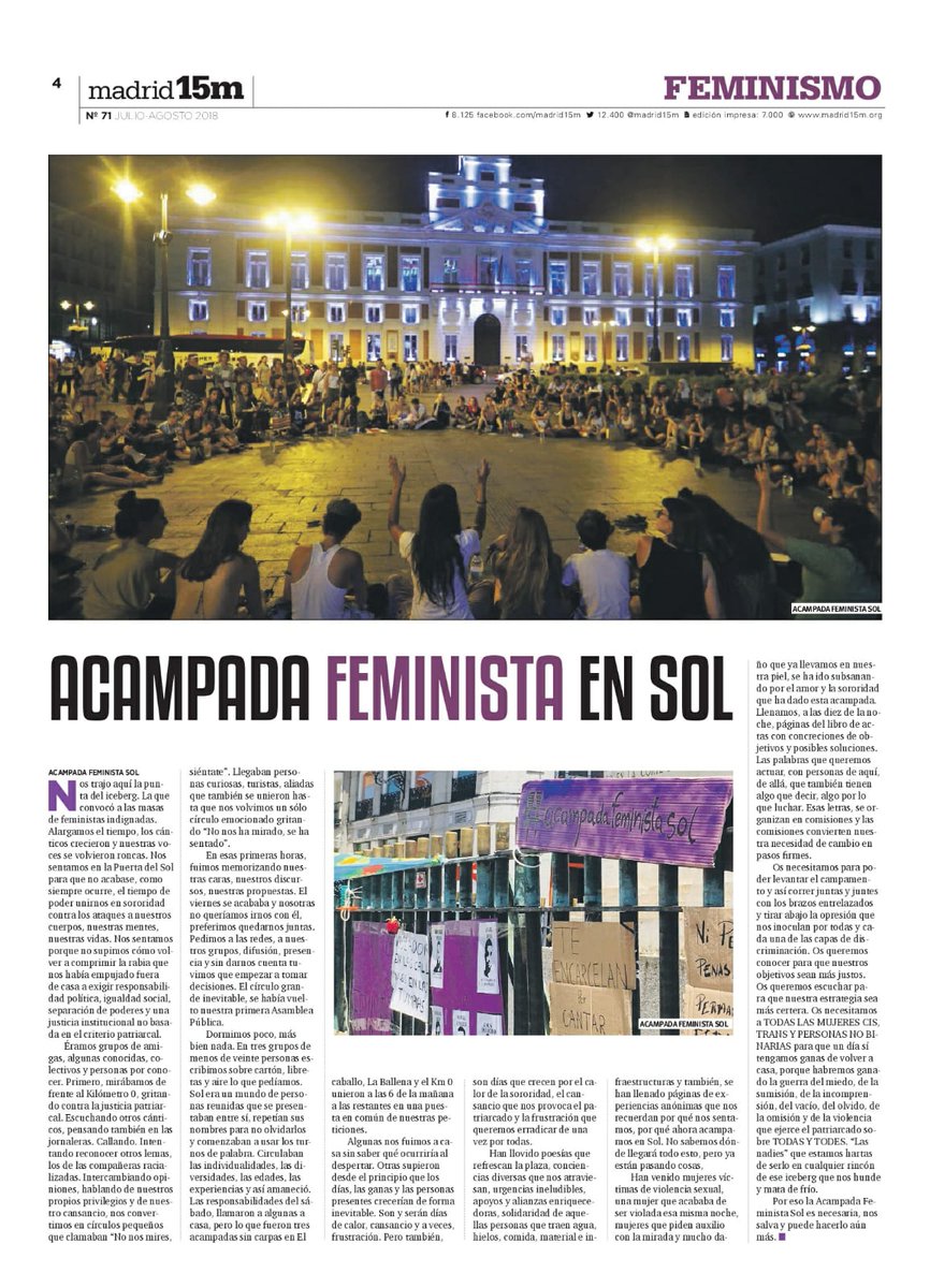 #Dia25 Hemos escrito un artículo para el periódico @Madrid15M contando las experiencias vividas hasta ahora. Échale un vistazo, difunde y ÚNETE.

#AcampadaFeministaSol