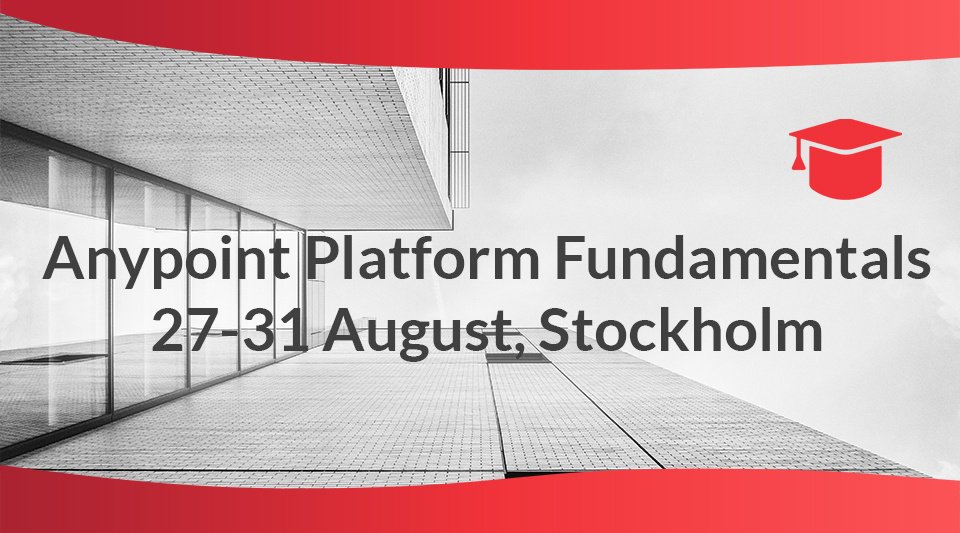 RLTraining's tweet photo. Register for Anypoint Platform Fundamentals in Stockholm, 27-31 August! An instructor-led course for developers and architects who want to get hands-on experience using #AnypointPlatform. https://t.co/EdHFCCRJlm https://t.co/WLoo0H166p