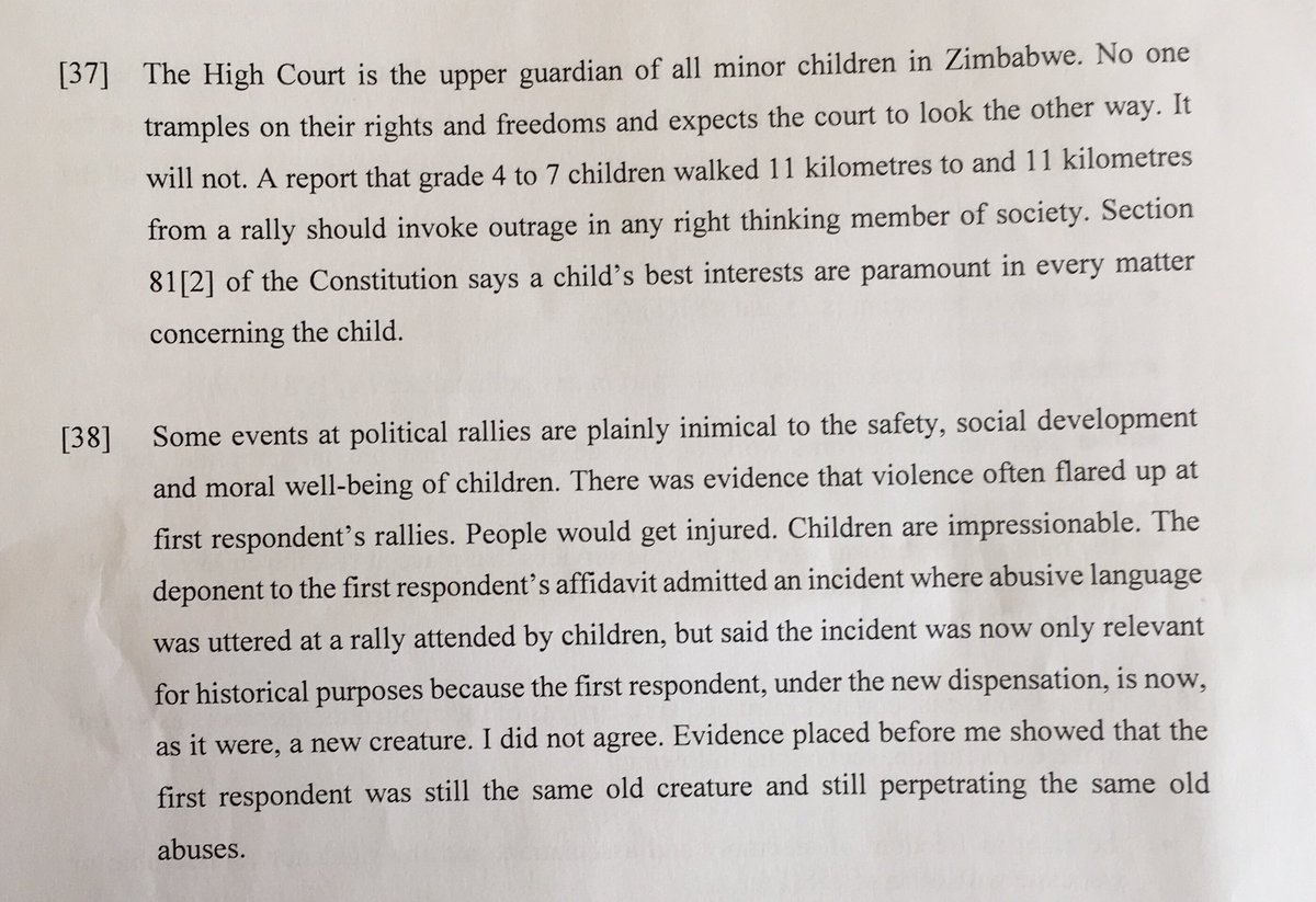 DougColtart's tweet photo. Yesterday Justice Mafusire handed down a bold judgment in ARTUZ v ZANU PF &amp; Minister of Education HC 263/18 upholding the rights of children and teachers and finding the respondents “guilty of blatant abuse of the rights and freedoms of school children” [para 34]. #SafeSchools https://t.co/zP9b0ulXjr