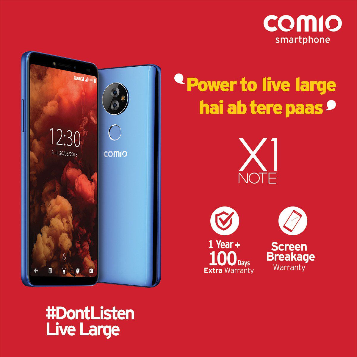 atiwari12in's tweet image. The all new #ComioX1Note smartphone comes with screen breakage warranty and 1 year + 100 Days extended warranty. We got you backed for all rough and tough conditions @COMIO_IN #Comio #Dontlisten