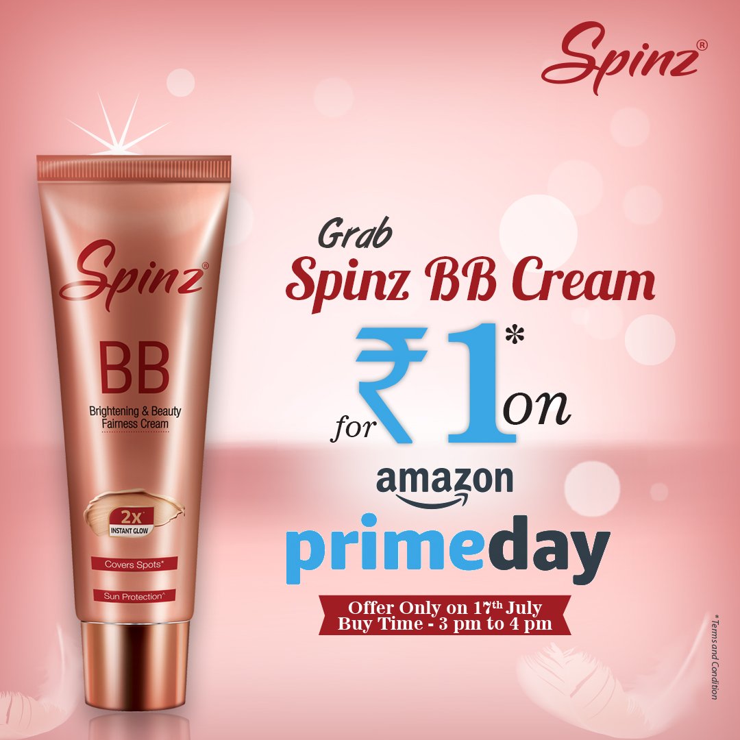 SpinzIndia's tweet image. Today is Amazon Prime Day!!! So buy anything for Rs.499 and add a Spinz BB Cream tube at Rs.1 to your cart. Offer Starts from 3pm; only today!
So Hurry!!!
#amazonprimeday #amazonprimedaydeals #spinzbbcream #spinz #Offer