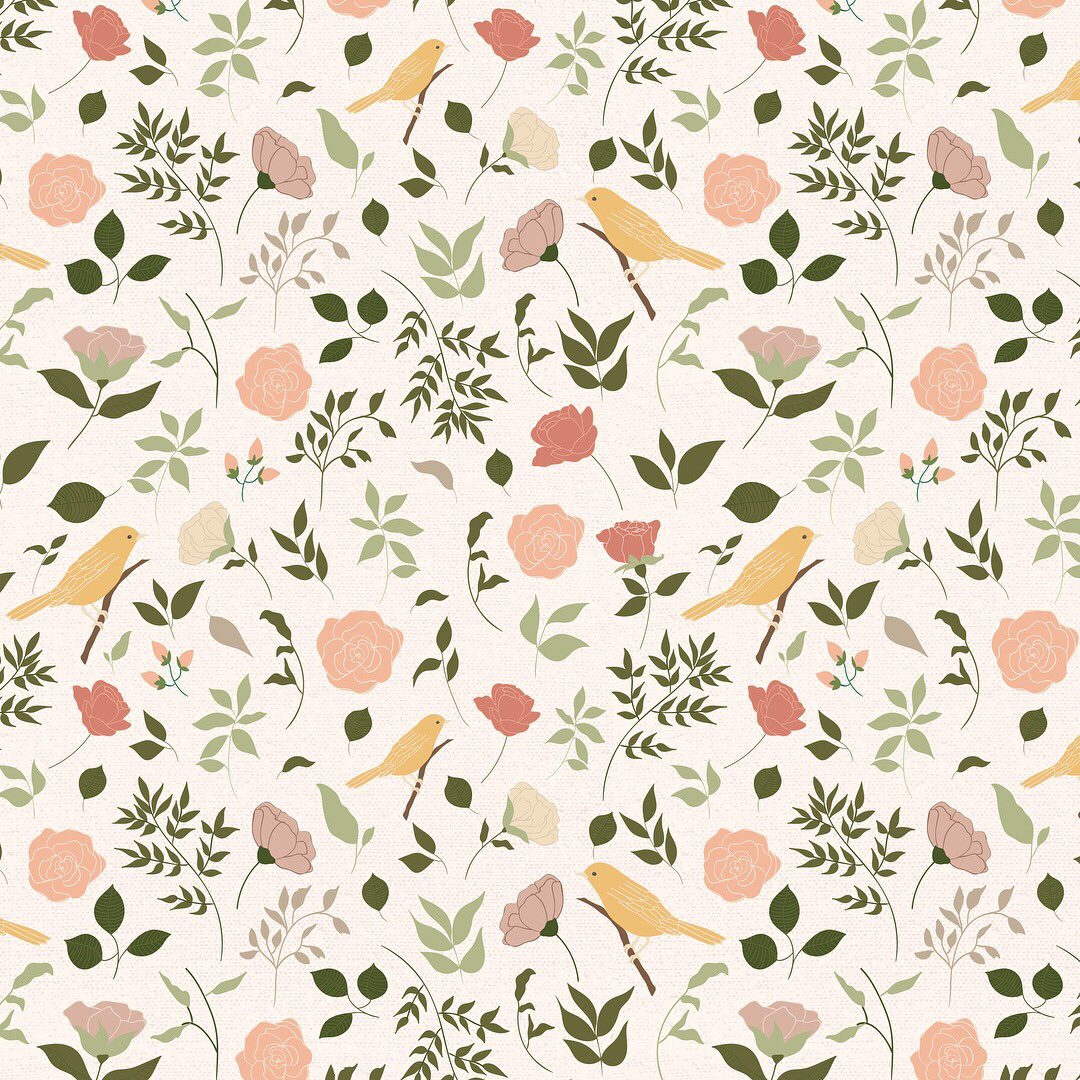 natdreamerblog's tweet image. Little roses and birds. New ‘Rosegarden’ pattern available to license🕊