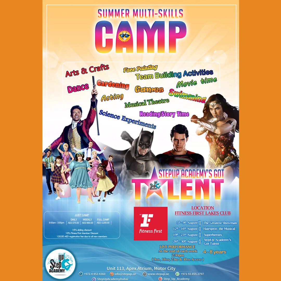 StepUpAcademy's tweet image. New Multi-Skills Summer Camp at the Lakes Club this August!!! #lakesclub #fitnessfirst @FitnessFirstME #dubaiholidaycamps #summercampsdubai #somethingforeverychild #schoolholidayfun